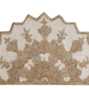 2' X 4' Tan and Beige Wool Medallion Hand Woven Half Circle Area Rug