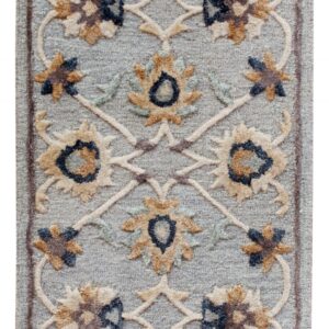 2' X 7' Blue And Beige Floral Runner Rug
