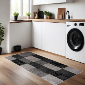 2' X 5' Grey Checkered Area Rug