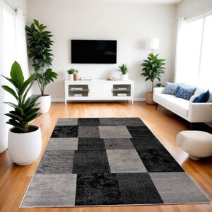 4' X 6' Gray Checkered Power Loom Area Rug