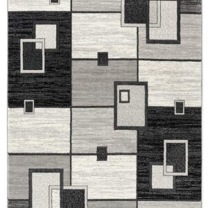 8' Gray and Black Geometric Power Loom Distressed Runner Rug