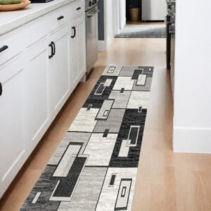 8' Gray Abstract Power Loom Runner Rug