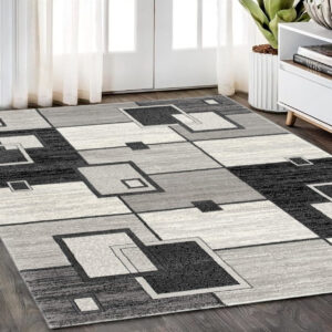 5' X 7' Gray And Black Geometric Distressed Area Rug