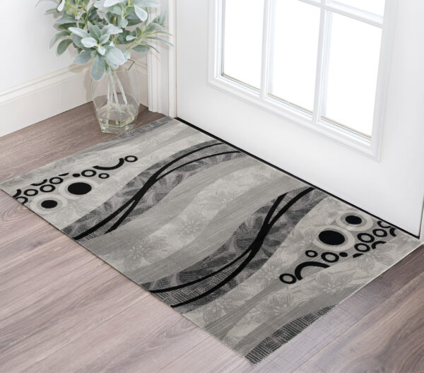 2' X 4' Gray and Black Abstract Geometric Area Rug