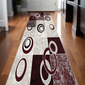 20' Red And White Abstract Runner Rug