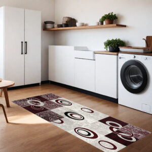 8' Red and White Geometric Power Loom Runner Rug