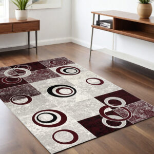 4' X 6' Red Abstract Power Loom Area Rug