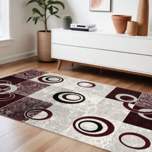 8' X 10' Red Abstract Dhurrie Area Rug
