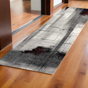 2' X 6' Gray And Burgundy Abstract Area Rug