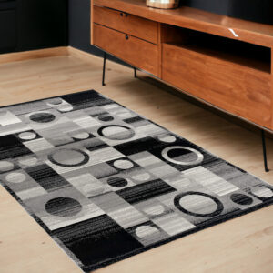 4' X 6' Gray Blocks And Rings Area Rug