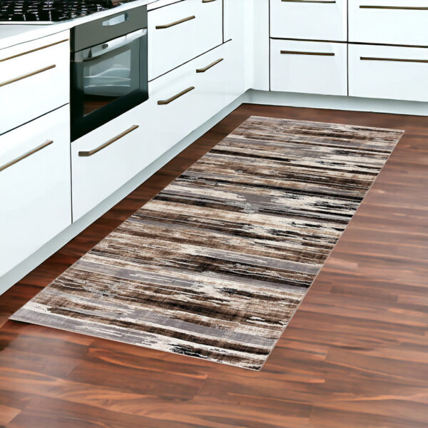 2' X 8' Beige Rustic Strokes Runner Rug