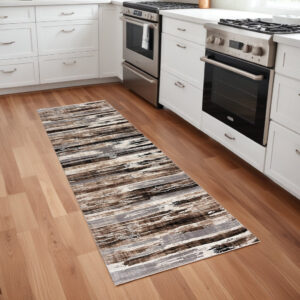 8' Beige Striped Dhurrie Runner Rug