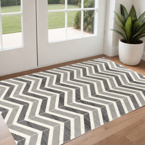 3' X 5' Gray And Ivory Chevron Distressed Area Rug