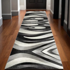15' Black And Gray Abstract Runner Rug