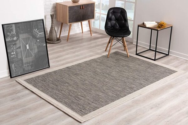 5' X 8' Sand And Gray Distressed Border Area Rug