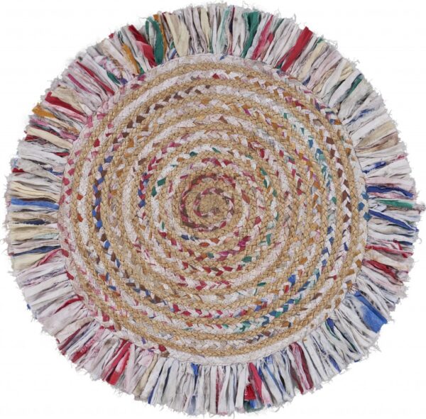 6' Blue And White Hand Woven Round Rug