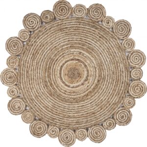 6' Beige Jute Hand Braided Round Rug