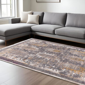 5' X 8' Gray and Ivory Oriental Power Loom Area Rug
