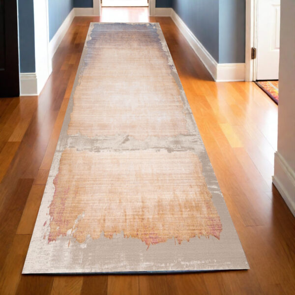 20' Beige And Blue Abstract Runner Rug