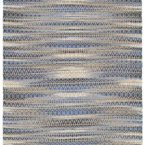 9' X 12' Round Navy and Tan Striated Area Rug