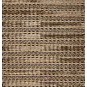 9' X 13' Tan and Black Intricate Striped Area Rug