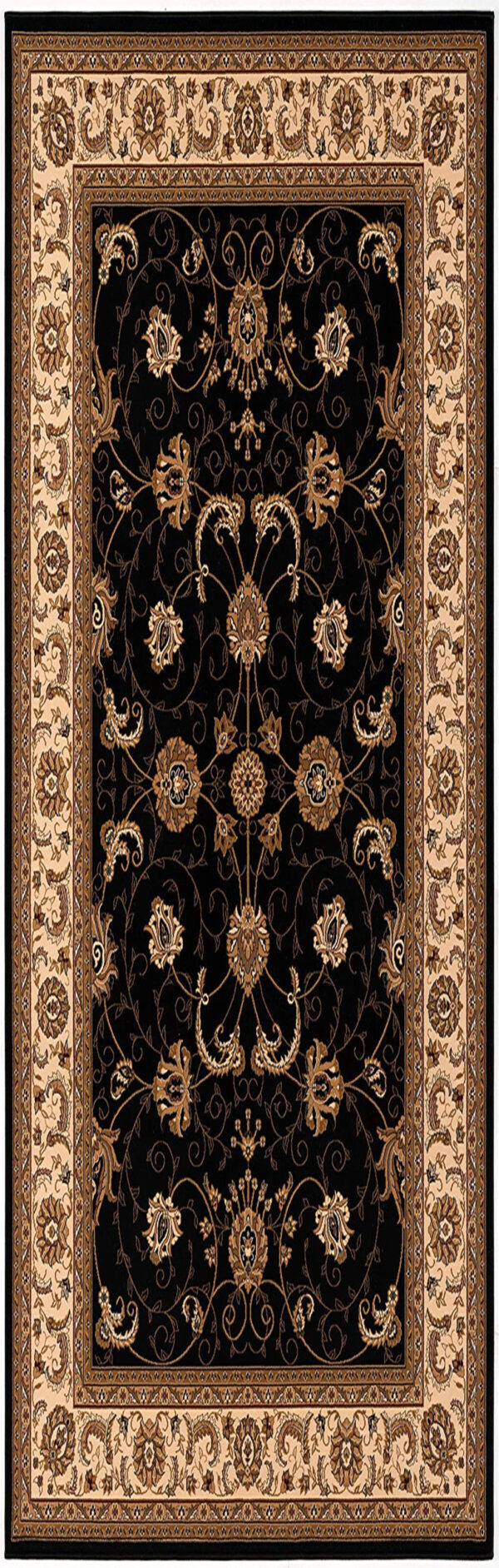 10' Black And Ivory Oriental Runner Rug