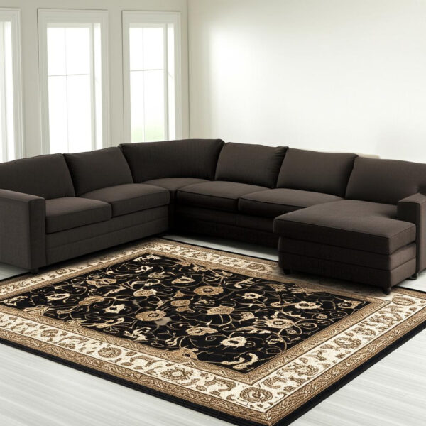 8' X 11' Black And Ivory Oriental Area Rug