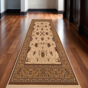 15' Beige And Ivory Oriental Runner Rug