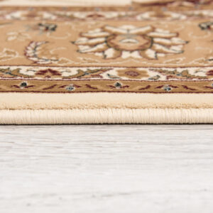 5' Beige and Ivory Round Oriental Power Loom Area Rug