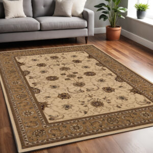 5' X 8' Beige And Ivory Oriental Area Rug
