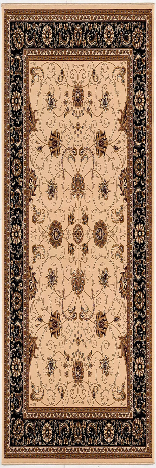 15' Black And Ivory Oriental Runner Rug