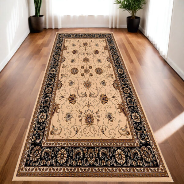 15' Black And Ivory Oriental Runner Rug - Image 2