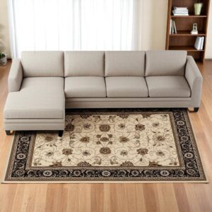 8' X 11' Black And Ivory Oriental Area Rug
