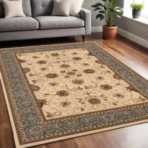 5' X 8' Blue And Ivory Oriental Area Rug