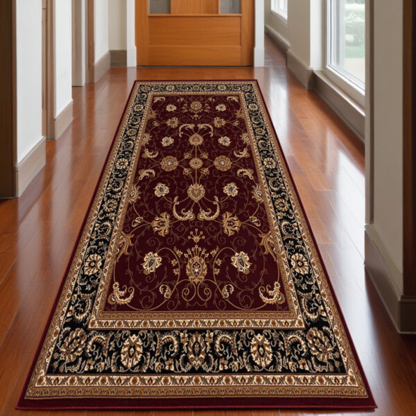 13' Red And Black Oriental Runner Rug - Image 2