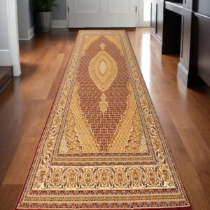 10' Red And Beige Oriental Runner Rug