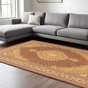 7' X 9' Red and Beige Oriental Power Loom Area Rug