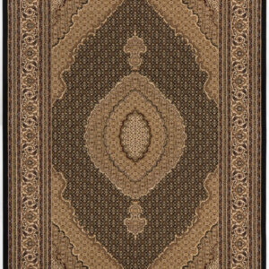 5' X 8' Beige and Black Medallion Power Loom Area Rug
