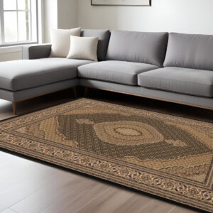 8' X 11' Beige and Black Medallion Power Loom Area Rug