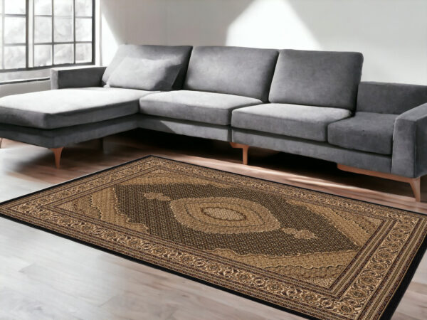 8' X 11' Beige and Black Medallion Power Loom Area Rug - Image 2