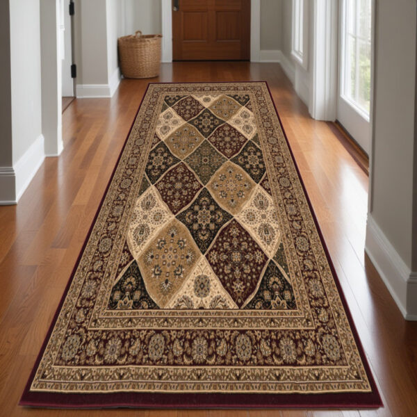 10' Red And Beige Oriental Runner Rug
