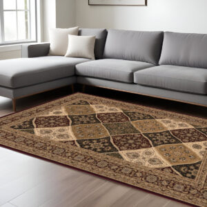 7' X 9' Red and Beige Oriental Power Loom Area Rug