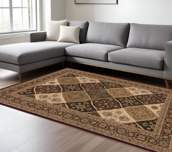 8' X 11' Red and Beige Oriental Power Loom Area Rug