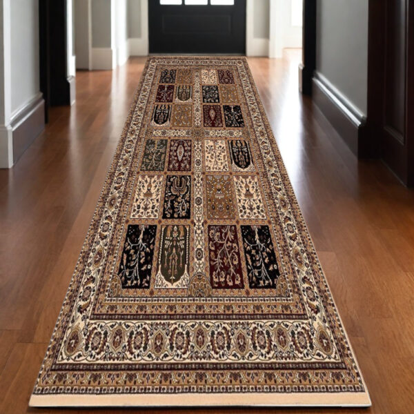 20' Beige And Black Oriental Runner Rug