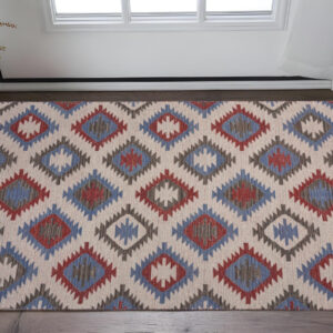 3' x 5' Red and Blue Geometric Diamonds Area Rug