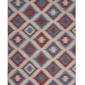 5' X 7' Red and Blue Geometric Diamonds Area Rug
