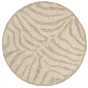 3' Round Taupe Zebra Pattern Area Rug