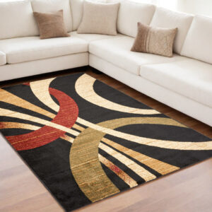 5' X 7' Black Abstract Geometric Area Rug