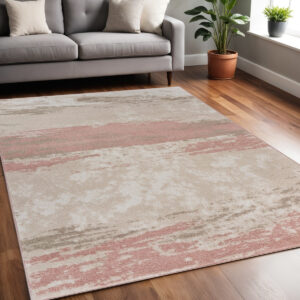 5' X 7' Ivory Beige and Blush Abstract Area Rug
