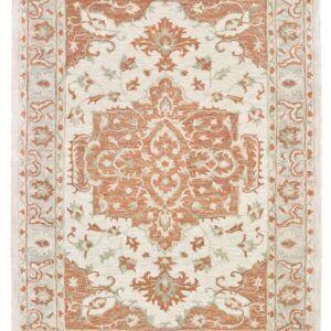 9' X 12' Orange and Ivory Medallion Area Rug